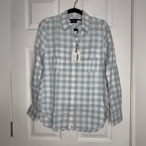 UNTUCKIT NWT Santa Marzi Blue White Checkered Button Down Size 2 - Picture 1 of 6